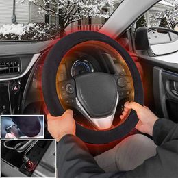 Steering Wheel Covers 38cm Car Heating Cover PA PU Material 12V Winter Warm Comfortable Universal Size CoverSteering