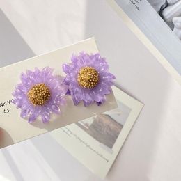 Clip-on & Screw Back Purple Daisy Clip On Earrings No Hole Ear Clips Beautiful Flowers Earring Without Piercing Minimalist CE359m