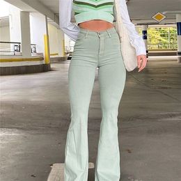 Women Flare Jeans Pants Button Down Pants Zipper Stretch Jeggings Elastic Denim Cut Leggings Bootcut Casual Fashion Trousers 220701