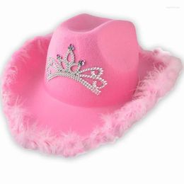 Berets Crown Cowgirl Hat For Women Girl Western Cowboy Caps Pink Tiara Holiday Costume Party Feather Edge Fedora CapsBerets Davi22