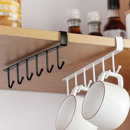 Hooks & Rails Kitchen Storage Rack Cupboard Hanging Coffee Cup Organiser Closet Clothes Shelf Hanger Wardrobe Glass Mug Holder With 6 HooksH