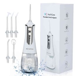 350ML Oral Irrigator USB Rechargeable Dental Water Flosser 5 Nozzles Jet IPX6 proof Portable Teeth Cleaner 220510