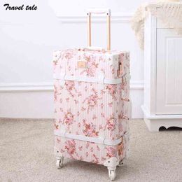 Travel Tale Inch Spinner Hand Rolling Luggage Flowers Vintage Suitcase Trolley Bags J220707