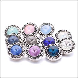 Clasps Hooks Jewelry Findings Components Round Crystal Snap Button Rhinestone 18Mm Metal Snaps But Dh0S5