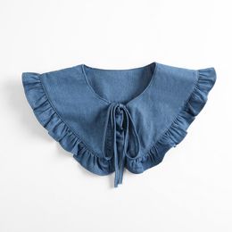 Модная джинсовая джинсовая галстук для женщин для женщин -свитер Топ Файк Шаль Дребки на плече декор женская рубашка лацка