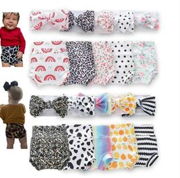 Toddler Girls Diapers 2pcs Leopard Print Bowknot Headband Underwear Set Princess Loose Pants Bloomer 10 Designs