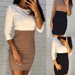 Casual Dresses Women's Stitching Hit Colour Professional Wear Loose Ladies Dress Bag Hip Hedging Mini Skirt Knitted ChiffonCasual