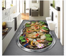 Custom photo flooring wallpaper 3d Wall Stickers Modern Mediterranean sea HD indoor fish pond stone 3D floor painting home decoration