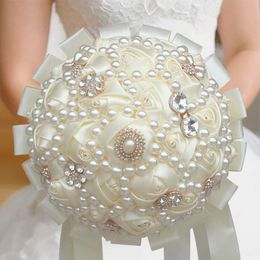 Decorative Flowers & Wreaths Bride Bridesmaid Wedding Accessories Simulation Bouquet Handmade White Roses Rhinestone Pearl Ribbon SuppliesDe