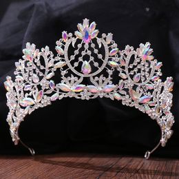 Luxury Silver Color AB Crystal Bridal Tiaras Baroque Crown HeadPieces Bride Party Rhinestone Diadem Wedding Hair Jewelry Ornaments