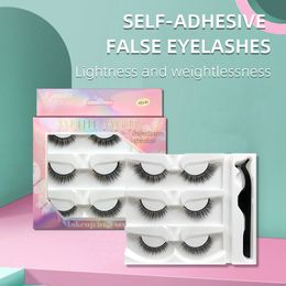 3 Pairs of Self-Adhesive False Eyelashes with Tweezers Natural Long Thick Quickly Paste Reuse No Glue No Magnetic Paper box 4 Models