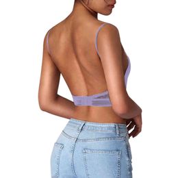 French Backless Bra Underwear Large Open Back U Shaped Bra Summer No Steel Ring Ultra Thin Bud Bra Soutien Gorge Invisible Dos Now L220726
