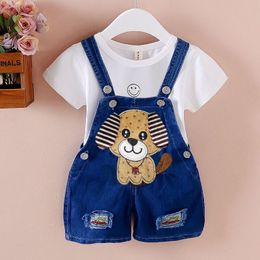 2022 Summer New Korean Baby Denim Shorts Children's Cowboy Strap Shorts Blue Boys and Girls Baby Pants Fashion Cartoon Jeans