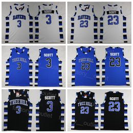 Men Movie Basketball One Tree Hill Ravens 3 Lucas Scott Jersey 23 Nathan Scott Brother Black White Blue Team Colour All Stitched For Sport Fans Breathable Top Quality