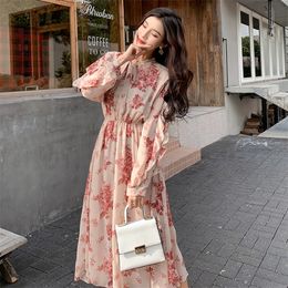 Women Chiffon Dress 2020 Spring Summer New Fashion Female Long Sleeve Printed Floral Vintage Casual Dresses Boho A-line Vestidos T200526