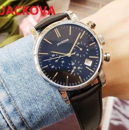 B-O-S-S Brand Mens Full Functional Six Stiches Designer Watches 40mm Iced Out Japan Imported Quartz Movement Genuine Leather Strap Clock Watch Sub Dial Work
