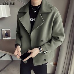 Legible Winter Wool Jacket Men High-quality Solid Wool Coat Men Casual Loose Short Wool Coat for Men Trench Coat 201128