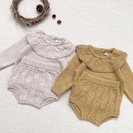 Clothing Sets Cute Baby Girl Long Sleeve Hollow Out Knit Sweater Shorts Suit Spring Autumn Infant Kids Children Clothes SuitClothing