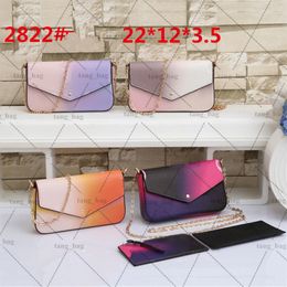 Designer Ladies Cross Body Messenger Bag Three-in-One High Quality Floral Pattern Chain Handbag