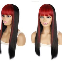 Full Mechanism Long Straight Middle Part Wig Black Pink Brown Purple Blue Heat Resistant Synthetic Hair Wigs For Women