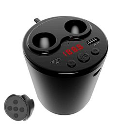 G63 Car charger FM Transmitter Bluetooth MP3 Player Cup Style Wireless Handsfree Car Kit Dual Cigarette Lighter Socket with Remote Contol