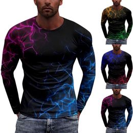 Men's T-Shirts Casual Tops Shirt Street 3D Digital Printing Top Round Neck Long Sleeve Warm Soft Winter T-shirt Men