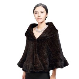 Genuine Knitted Mink Fur Shawl/Wrap/Cape cute /Women thickening mink fur coat big size lady luxury mink fur shawl knitting 201214