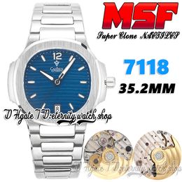 MSF 7118-1A-001 Cal.324SC ms324 Ultra Thin Automatic Ladies Watch 35.2mm Blue Texture Dial Stainless Steel Bracelet Latest Super Version eternity Womens Watches 7018