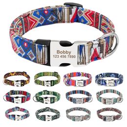 Custom Engraved Dog Collar Accessories Personalised Nylon Printed Pet Collar Adjustable Puppy Cat ID Collar For Small Large Dogs 220610