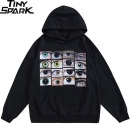 Men Hip Hop Streetwear Hoodie Sweatshirt Eyes Print Harajuku Pullover Autumn Cotton Casual Hooded Black Sweat Shirt 220402