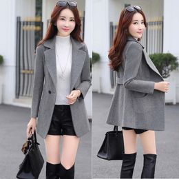 Women's Wool & Blends Single Button Women Blend Coat Casual Cashmere Jacket Elegant Ladies CoatsWomen's
