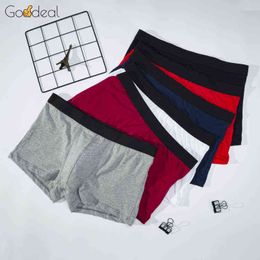 Goodeal 4pcs Boxer Mens Underwear Cotton Underpants Pure High Quality Male Solid Colour Shorts Comfortable Breathable Panties G220419