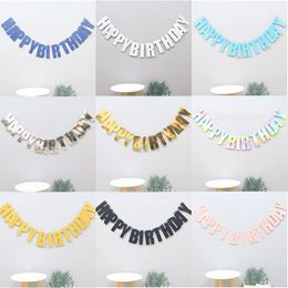 Party Decoration Glitter Paper Happy Birthday Banners Wall Hanging Garland Boys Girl Baby Shower Supplies