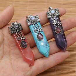 Pendant Necklaces Natural Amethysts Pink Quartz Stone Sword Lapis Lazuli Onyx Charms Women Jewellery Making DIY Necklace Gift Size 16x57mmPend