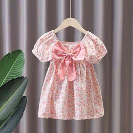 6M-7 Years Girls Floral Dresses 2021 New Fashion Sweet Kids Flowers Costumes Children Bowknot Vestidos Toddler Baby Clothing Y220510