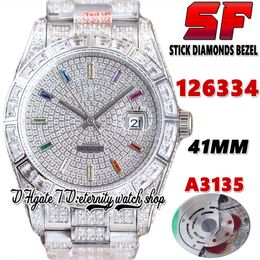SF Latest ew126334 A3135 Automatic Mens Watch jh126333 bl86409 Diamond Rainbow Stick Markers Dial 904L Steel Iced Out Diamonds Bracelet Super eternity Watches