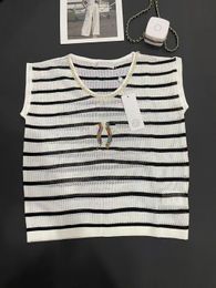 sequin black tank Canada - Women's Knitted Vest T-shirt Summer New Fashion Contrasting Color Hollow Striped Round Neck Loose Pullover Sleeveless Cotton Jacket #sde