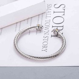 Jewelry Twisted Wire Bracelet Charm Bangle Gold Sliver Round Head Bracelets Women Fashion Versatile Platinum Plated Hemp Trend 65W7