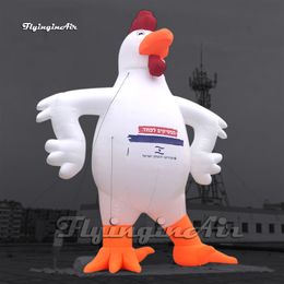 Outdoor Advertising White Inflatable Rooster Balloon Cartoon Animal Mascot Model 6m Blow Up Proud Chicken For Event