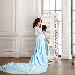 Prom Dresses for Pregnant Women 2022 Elegant Bride Maternity Photoshoot Dress Lace Applique Sweep Train Baby Shower Gowns