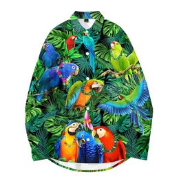mens dress up fashion UK - Fashion Bird Animal Leaf Parrot 3D Print Mens Shirt Harajuku Long Sleeve Button Up Shirt Dress Shirts Male Clothing Blouses 220622