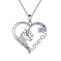 unicorn women UK - Children's Unicorn Pendant Necklace for Women Cartoon Animal Rainbow Horse Crystal