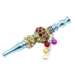 Shisha Mouth Tips Smoking Accessories Luxury Colorful Rhinestone Hookah Nozzle with Pendant Removable Narguile Mouthpiece Cigarette Weeding Horn Holder