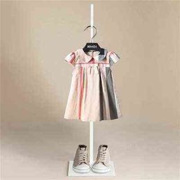 Luxury Girls' Dresses 2022 Summer New Children's Brand Plaid Flying Sleeve Dress Cotton Cute Children's Princess Dress G220506