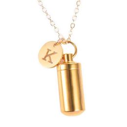 Stainless Steel Cremation Urn Ashes Cylinder Vial Pendant Necklace Letter Initial Charm Memorial Jewellery Y220523
