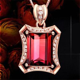 14K Rose Gold Chains Necklaces Treasure Pendant Red Ruby Necklace For Women Luxury Jewellery Gemstone Pendant Necklace