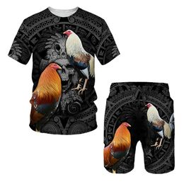 Cool Rooster Hunting Camo 3D Print Short Sleeve T shirt Male Shorts 2pc Set Men s Tracksuits Summer Fashion Clothing Suit 220621