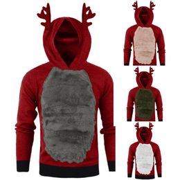 Men's Hoodies & Sweatshirts Funny Elk Hooded Men Colour Block Men's Tops Casual Winter Streetwear Male Christmas Sweater Jacket Pullovers