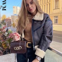 BBWM woman's Fashion Thick Warm Faux Shearling Jacket Coat Vintage Long Sleeve Belt Hem Female Outerwear Chic Tops 220815