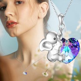 Chains Silver Necklace Dainty European And American Fashion Diamond Female Baby Elephant Holding Heart Shaped Coloured CrystalChains Heal22